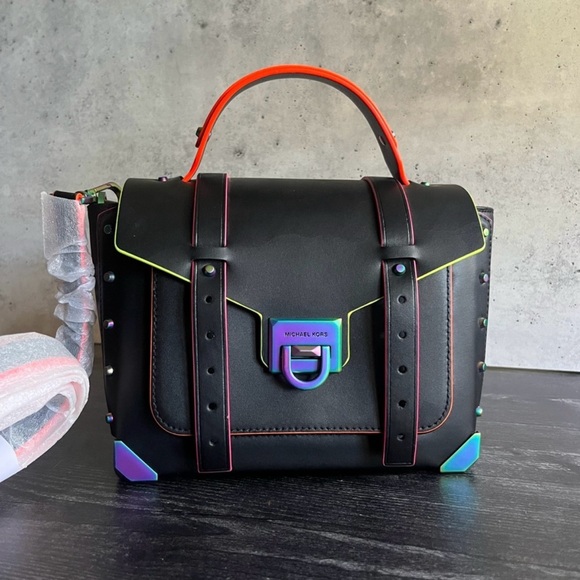 Michael Kors Manhattan Medium Contrast-Trim Leather Satchel, NWT - Picture 9 of 9